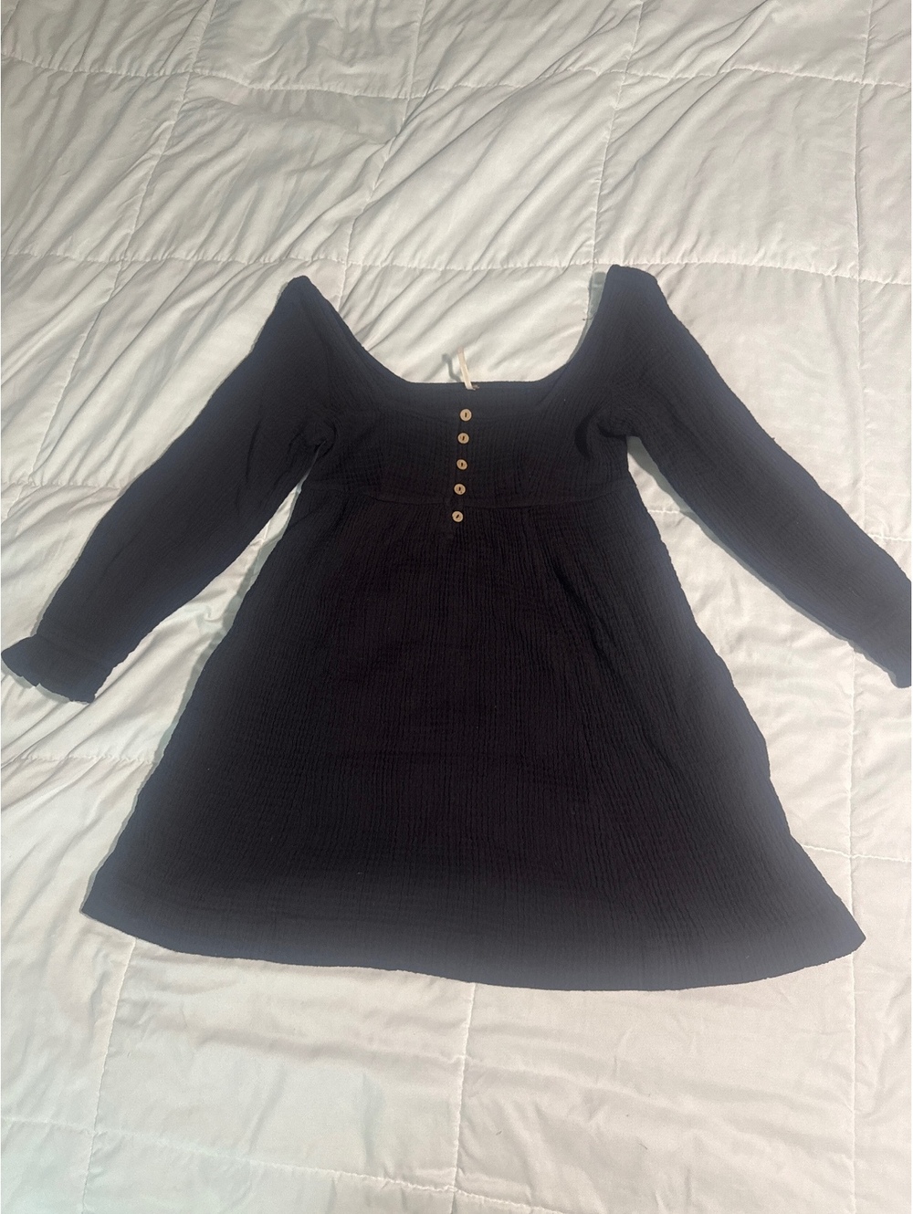 Free People Black Long Sleeve Cotton Dress XS